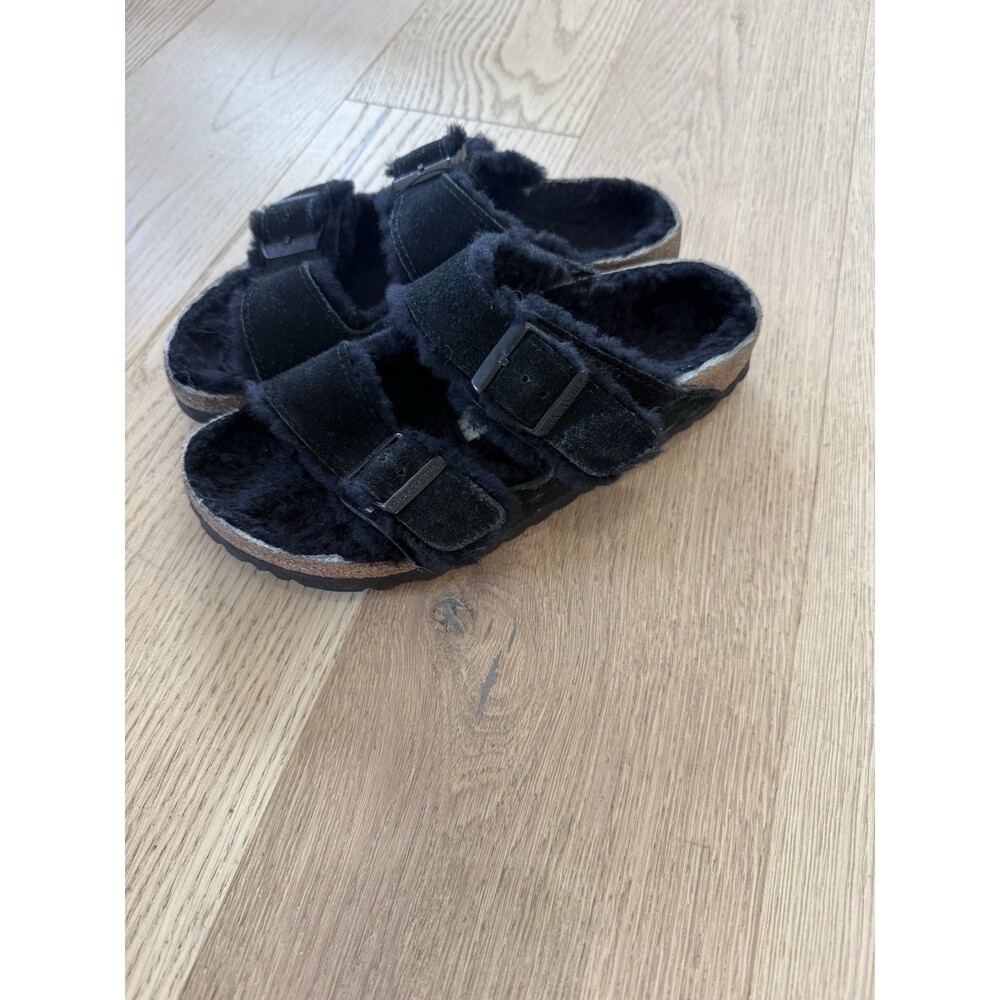 Birkenstock Arizona Black Suede Shearling Sandals Women’s Shoes 36 5 6 Buckle